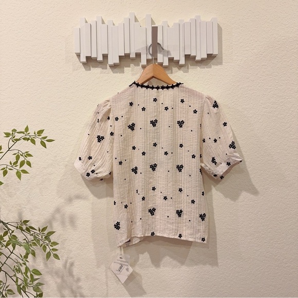 J.ING Cream with Black Floral Short Sleeve Button Down Blouse Top NWT Size M & L - Picture 7 of 9